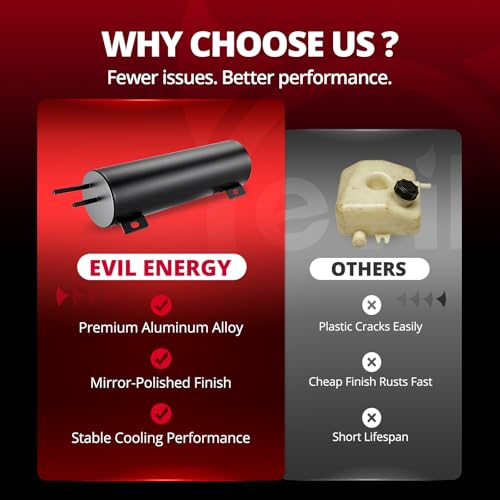 EVIL ENERGY Radiator Overflow Tank 3" x 10", Aluminum Coolant Overflow Reservoir, Universal Coolant Reservoir Tank with Cap, Coolant Expansion Recovery Tank for Cars, Trucks, Racing - size: 3"x10"