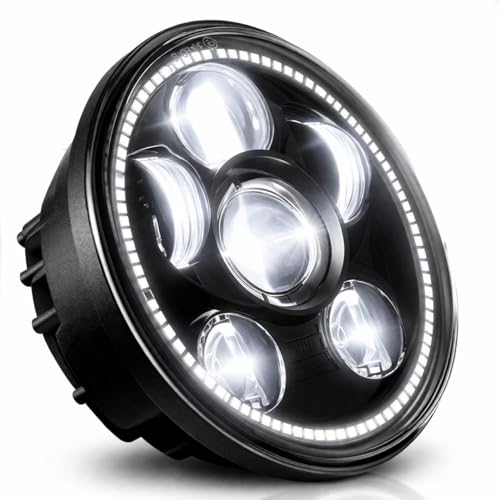 Eagle Lights 8900BG3H-SCOUT Indian Scout Motorcycle LED Headlight with White Halo Ring, Fits 2015+ Scout 60, Scout and Bobber, Black - color: Black with Halo Ring