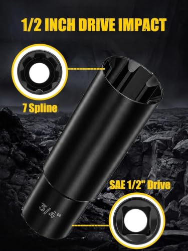 MIKKUPPA 7 Point Spline Lug Nut Socket Key, 1/2" Drive Impact Tools 1PC - color: Black, size: 7 Spline (1/2" Drive) - 1PC