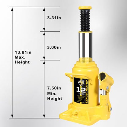 YELLOW JACKET 12 Ton Low Profile Bottle Jack, Welded Hydraulic Stubby Jack(24,000 LBs) - size: 12 Ton