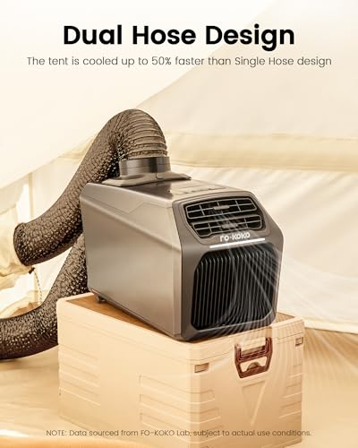 Dual Hose 6800 BTU Portable Camping Air Conditioner & Heating, 5-in-1 Quiet Small AC Unit with 550W, Windowless AC for Tent, RV, Van, Car, Garage, Indoor & Outdoor Use(Ash Gray)