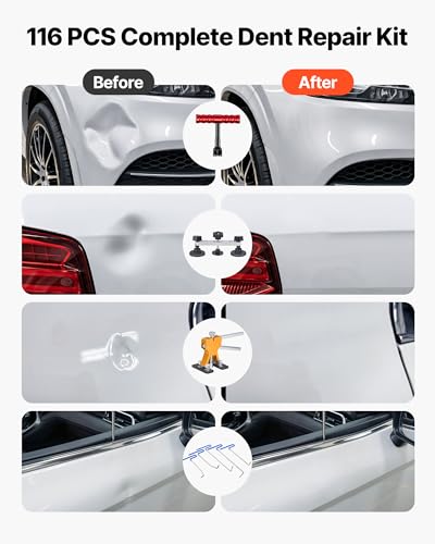 VEVOR Dent Puller Kit, 116 PCS Paintless Dent Repair Kit with Remover Tools, Golden Lifter & Glue Tabs for Car Dents, Door Ding Repair - size: 116PCS