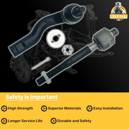 4pcs Front Inner & Outer Tie Rod Ends Kit Fit for Ford Fusion 2.5L L4 / 3.0L V6 2010-2012, Fits for Lincoln MKZ 2.5L L4 2011-2012, Fit for Mercury Milan 2010-2011 | ES800797 ES800798 EV800774 - size: ES800797 ES800798 EV800774 X2