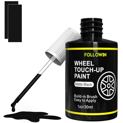 FOLLOWIN Matte Black Rim Touch Up Paint, Car Wheel Scratch Repair Kit - color: matte black