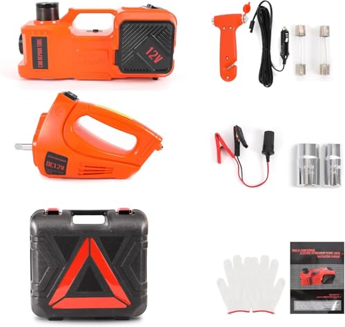 Electric Car Jack Kit 5 Ton 12V Hydraulic Floor Jack with Impact Wrench and Inflatable Pump for SUV Car Emergency Repair Tire Change Kit with LED Light - color: Orange With Wrench