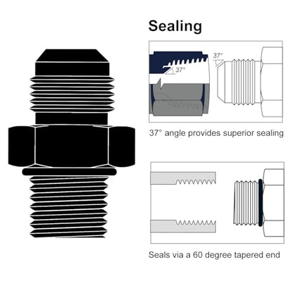 6AN Male Flare to AN8 ORB O-Ring Straight Boss Fuel Pump Rail Fitting Adapter Aluminum Black 2PCS - size: 8AN ORB to 6AN