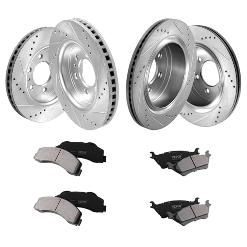 VEVOR Brake Kit Front and Rear, Compatible with 2012-2020 Ford F-150 (MPB only), Drilled and Slotted Brake Rotors Ceramic Brake Pads Replacement, 13.8" Front Rotors 13.7" Rear Rotors - size: S-54153 + S-54186