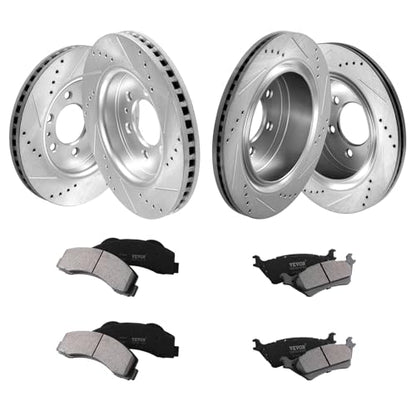 VEVOR Brake Kit Front and Rear, Compatible with 2012-2020 Ford F-150 (MPB only), Drilled and Slotted Brake Rotors Ceramic Brake Pads Replacement, 13.8" Front Rotors 13.7" Rear Rotors - size: S-54153 + S-54186