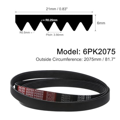 uxcell 6K817/6PK2075 Serpentine Belt 6 Ribs 2075mm Length x 21mm Width x 5mm Height, EPDM Poly V Belt, Multi Wedge Micro V Belt for Vehicle - size: 6PK2075