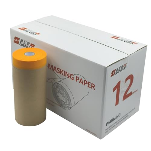 Painter's Pre-Taped Masking Paper and Masking Tape in one Kraft Paper Roll 8 Pack 12" x 65 Feet(Each roll) Total 520 feet Paper is PRE-Folded