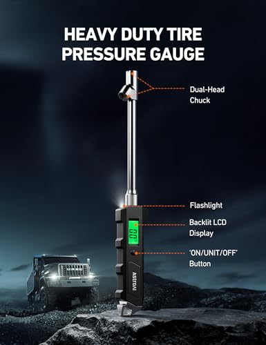 AstroAI Heavy Duty Digital Tire Pressure Gauge 0-230 PSI - size: 2 Pack, style: Long Version