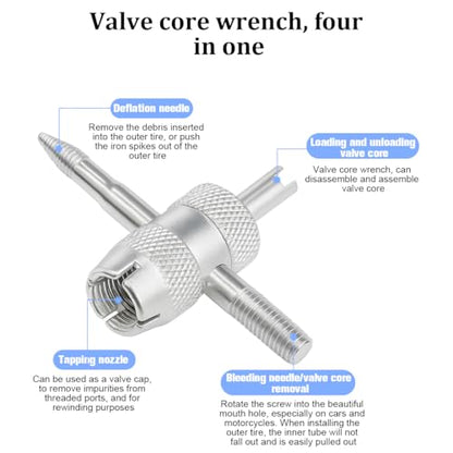 40PCS Car Valve Stem Puller and Installer, Includes 4 Way Double and Single Head Tire Valve Core Remover Tool Kit, 5PCS TR412 TR413 TR414 Snap-in Stem, Universal for Most Vehicles