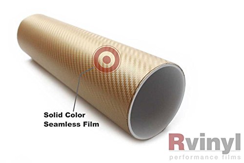 Rwraps 3D Carbon Fiber Vinyl Car Wrap Film in Gold - 5ft x 1ft - Vehicle Sheet Roll with Adhesive Back and Air Release Technology - color: 3D Carbon Fiber Gold, size: 5ft x 1ft