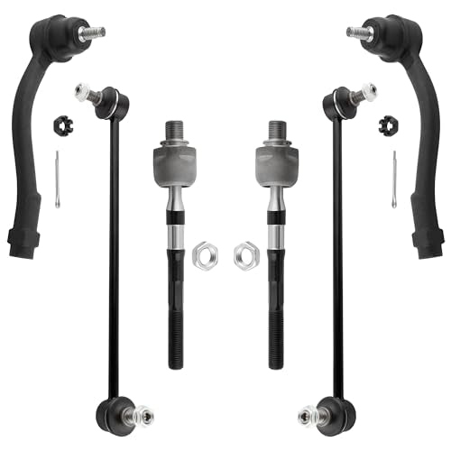 BOXI 6pcs Front Inner & Outer Tie Rods + Front Sway Bar End Links Fit for Hyundai Accent 2006 2007 2008 2009 2010 2011 | EV800365 K80858 K80859 ES800287 ES800288