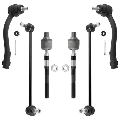 BOXI 6pcs Front Inner & Outer Tie Rods + Front Sway Bar End Links Fit for Hyundai Accent 2006 2007 2008 2009 2010 2011 | EV800365 K80858 K80859 ES800287 ES800288