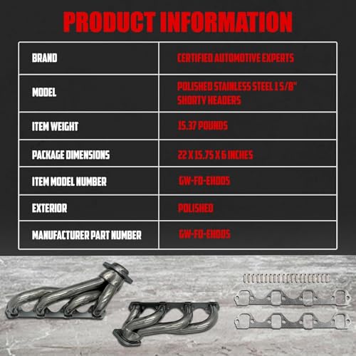 Exhaust Headers Direct Bolt-On Replacement Fits 1979-1993 Ford Mustang 5.0L - size: Fox Body 5.0L Polished Stainless Shorty Headers