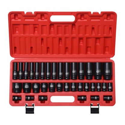 1/2" Drive Impact Socket Set, 35 PCS Shallow (8mm-32mm) & Deep (10mm-32mm) - size: 1/2" Deep&Standard 35pc