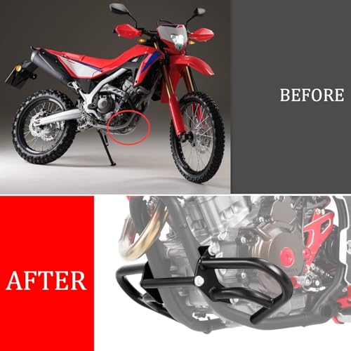 CRF300L/250L 21-25 Crash Bar Compatible with CRF300L 2021-2025 CRF250L 2022-2025 Motorcycle Engine Guard Highway Crash Bar Bumper Frame Falling Protector Steel Split Style (Black) - color: Black