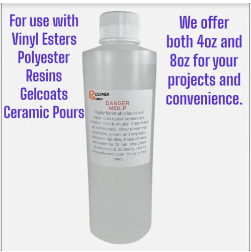 MEKP 8oz - 236cc Clear Catalyst-Hardener for Polyester Resins, Gelcoats, Vinyl Esters, Ceramic Transom Pour, Includes 1oz Measuring Cup