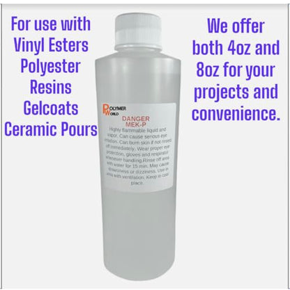 MEKP 8oz - 236cc Clear Catalyst-Hardener for Polyester Resins, Gelcoats, Vinyl Esters, Ceramic Transom Pour, Includes 1oz Measuring Cup