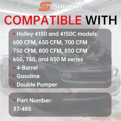 37-485 Carburetor Rebuild Kit Compatible with Holley 4150 4150C, 600-850 CFM Double Pumper 4 Barrel – Includes Gaskets, O-Rings, Diaphragms, Needle & Seats, Power Valve
