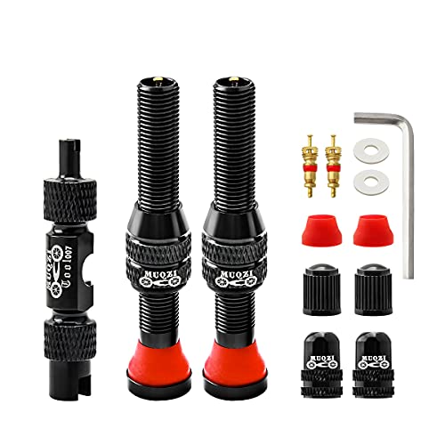 Tubeless Schrader Valve Stems Kits - Alloy Bike Tubeless Tire Valve Stems for MTB and Road Bike with Removal Tool - Color Options - color: 60mm - Black