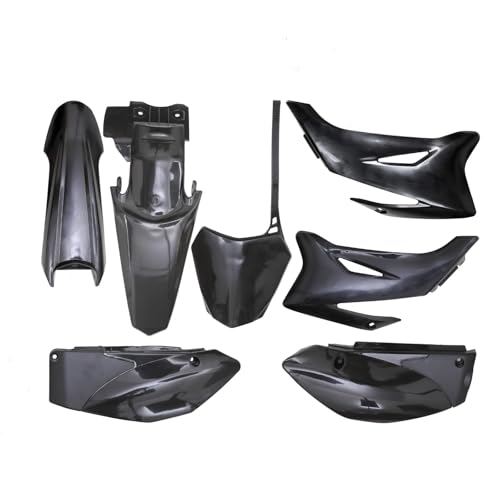 7pcs Complete Plastics Fender Kit + Front Fender Bracket for TTR110, TTR110E, SSR125TR, SDG 140cc-170cc Dirt Pit Bikes, Motorcycle Body Work Fairing Kit, Pre-Drilled, Easy Install (Black) - color: Black