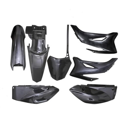 7pcs Complete Plastics Fender Kit + Front Fender Bracket for TTR110, TTR110E, SSR125TR, SDG 140cc-170cc Dirt Pit Bikes, Motorcycle Body Work Fairing Kit, Pre-Drilled, Easy Install (Black) - color: Black
