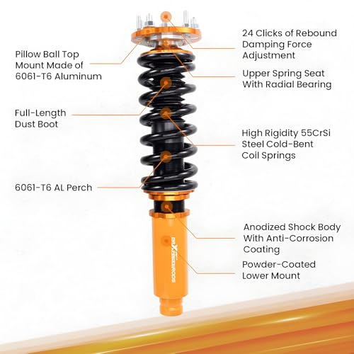 maXpeedingrods Coilovers for Honda Accord CM4/CM5/CM6/CM7/CM8 2003-2007, for Acura TL 2004-2008, 24 Levels Damper Adjustable Coilovers Suspension Kit, Height Adjustable Lowering Kit, Gold