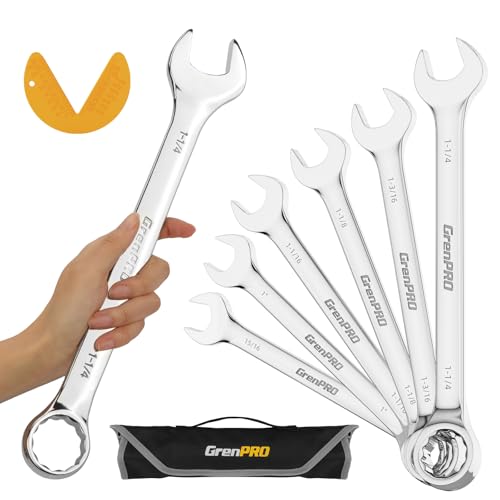 GRENPRO 7PC SAE Large Wrench Set Combination Open End Wrench Big Wrenches - style: SAE Wrench Set Large