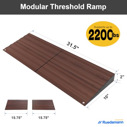 Ruedamann 2" Rise 2200 LBS Load Capacity Aluminum Modular Threshold Ramp - color: Dark Wood Look, size: 2'' Rise