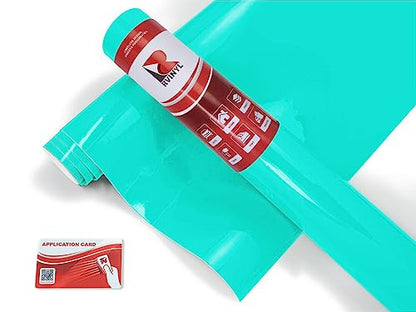 Rwraps Hyper Gloss Vinyl Car Wrap Film in Turquoise - 5ft x 1ft - Vehicle Sheet Roll with Adhesive Back and Air Release Technology - color: Hyper Gloss Turquoise, size: 5ft x 1ft