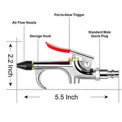 13 Pcs 2-Way Connection Air Nozzle Blow Gun Set, 1/4-Inch NPT Quick Fitting - size: 13 Pcs Kit