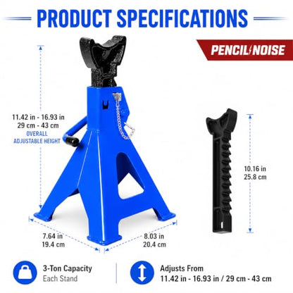 Jack Stands, 3 Ton Capacity with Double Pins Locking and Adjustable Height, Secure Locking Mechanism Stand for Lifting SUVs, Pickups, Cars, and UTVs/ATVs, Blue, 1 Pair - color: Blue