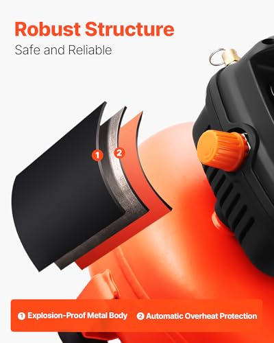 VEVOR 3 Gallon Air Compressor, 1/3HP 0.54CFM @ 90PSI Portable Pancake Air Compressor & 100PSI Max Working Pressure, Oil-Free Compressor Tank for Tire Inflation, Spray Painting, Woodwork Nailing, 120V