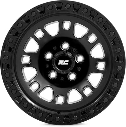 Rough Country 82 Series Wheel - 17x9, 6x135mm Bolt Pattern, 12mm Offset, Semi-Gloss Black One-Piece Aluminum Off-Road Wheel with 8-Spoke Design