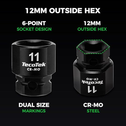 TecoTek 13-Piece 1/4-Inch Drive Metric Low Profile Impact Socket Set, Stubby Socket Set, 4mm to 15mm, No Skips Sizes, 6 Point, Cr-Mo, Shorter Socket for Tight Areas - size: 4mm - 15mm(1/4" Dr.)
