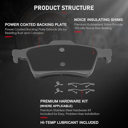 cciyu D1044 D1095 Front Rear Ceramic Brake Pads Kits 8pcs - size: Front[D1044] + Rear[D1095]