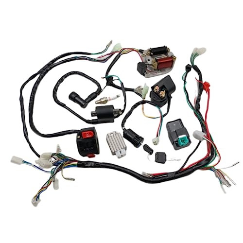Electrics Wiring Harness Stator Coil CDI Solenoid Relay Spark Plug Switch Ignition Switch Voltage Regulator for 50cc 70cc 90cc 110cc 125cc Dirt Bike Motorcycle ATV Motor Scooter