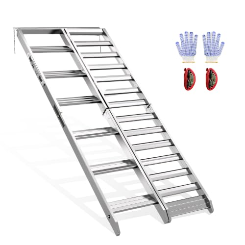 VNN Aluminum Motorcycle Ramp with Walking Step - 82" Foldable Ramp for Pickup Trucks, 4-Fold Dirt Bike Ramp for E-Bikes, 1100 LBS Capacity, Portable Loading Equipment, Slivery, 1PC - color: Slivery, size: 33.5"L*31.7"W