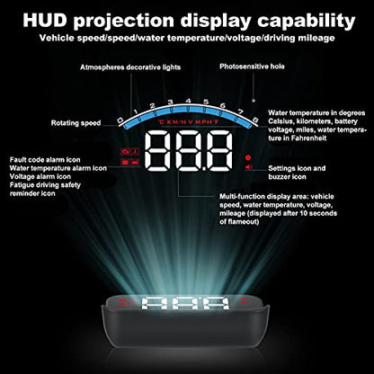 Heads Up Display for Cars, Car HUD Head Up Display M6S Universal Car 3.5 Inch HUD OBD Interface Windshield Projector, Speed, Engine RPM, OverSpeed War
