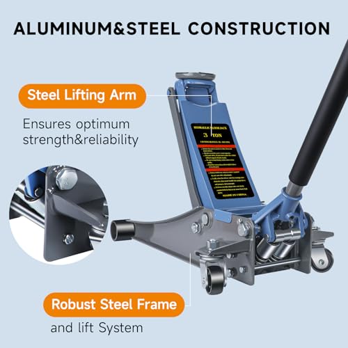 Larbanke 3 Ton Hydraulic 2.87"-19.69" Floor Jack,Dual Piston - size: 2.87-19.69in Lift Range