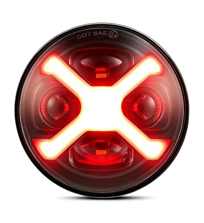 5-3/4 5.75" X-Style Motorcycle Headlight Red DRL Compatible with Sportster Iron 883 SuperLow XL883 XL1200,Softail Springer, Dyna Street Bob Low Rider - color: Red