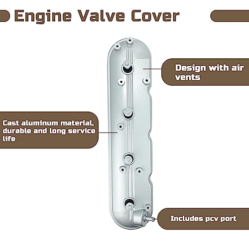 Left Driver Side Engine Valve Cover with Gaskets & Bolts Fit For GMC Sierra Yukon Envoy | Chevy Silverado Suburban Trailblazer Camaro | Pontiac Firebird G8 Replace # 12570427 264-965