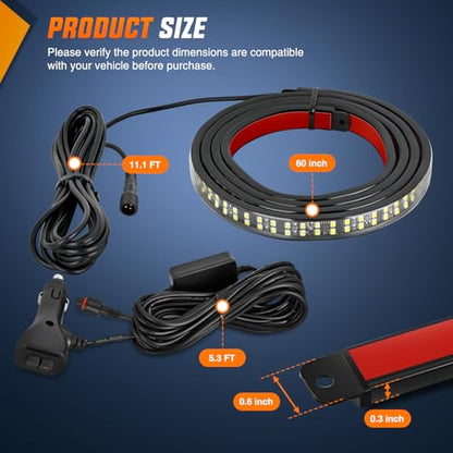 Nilight 60 Inch 360 LED Tailgate Strobe Light Strip White - color: 60" Tailgte Strobe White