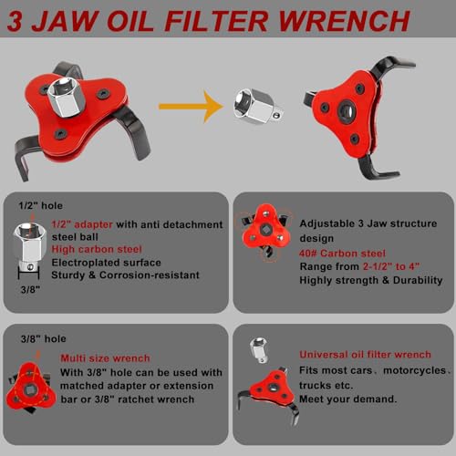 Oil Filter Wrench Set, Adjustable 3-Jaw Oil Filter Wrench (4 Pcs) - size: 4 Pack - Silver