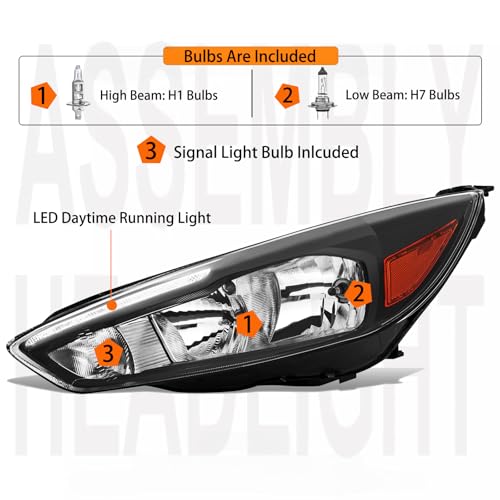 Headlights Assembly w/LED DRL For 2015-2018 Ford Focus MK3 Black Left+Right - color: For 2015-2018 Focus