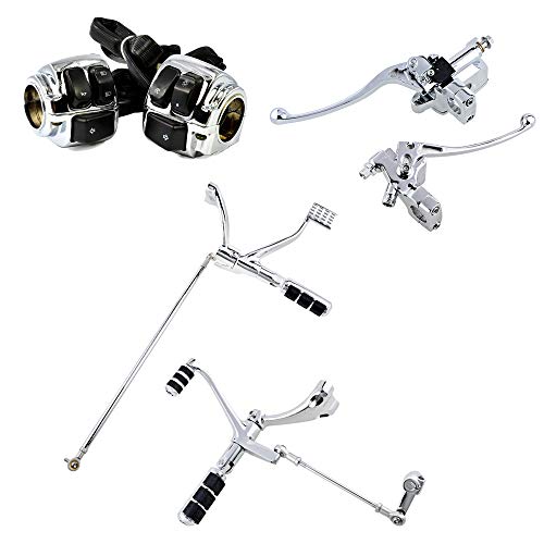 Set Forward Controls, 1" Handlebar Horn Turn Signal Head Light Switch and Hydraulic Brake Master Cylinder Clutch Levers Compatible with Harley Sportster XL 1200 883 2004-2013 (Chrome) - color: Chrome, size: Forward Control + Handlebar Switch + Brake Lever