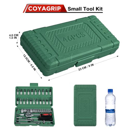 46PCS Socket Ratchet Wrench Set, 1/4 Inch Drive Small Tool Set with Screwdriver Bit Sockets Extension Bar and Storage Case, Metric Socket Set for Car Repair and Home Use, Green - color: Green