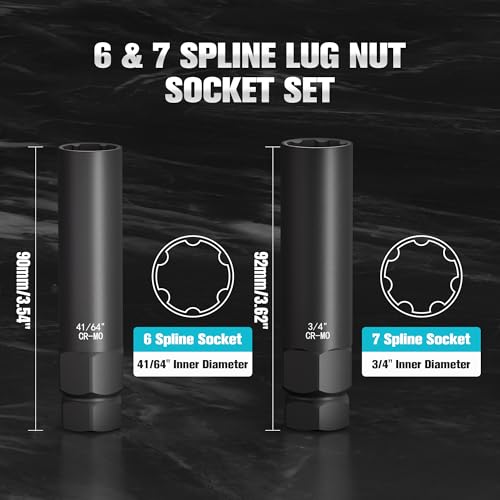 2-Piece 6 & 7 Wheel Lock Removal Kit, Spline Lug Nut Removal Tool - size: 6 & 7 Spline